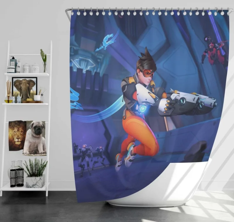 Overwatch 2 Tracer Video Game Bath Shower Curtain