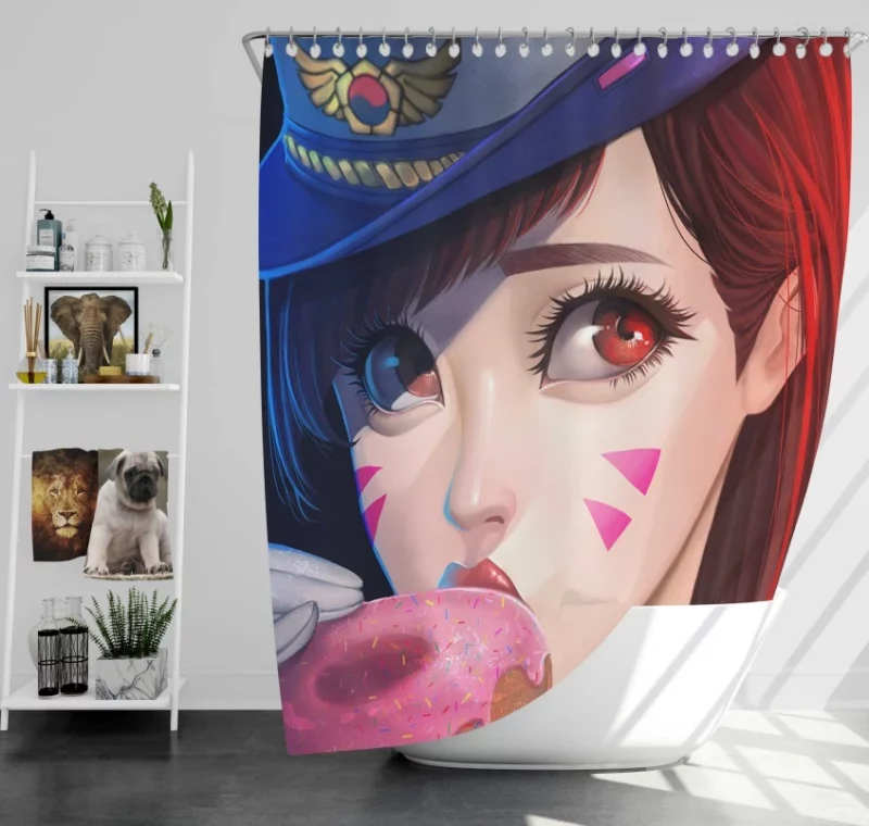 Overwatch Doughnut D.va Red Eyes Bath Shower Curtain