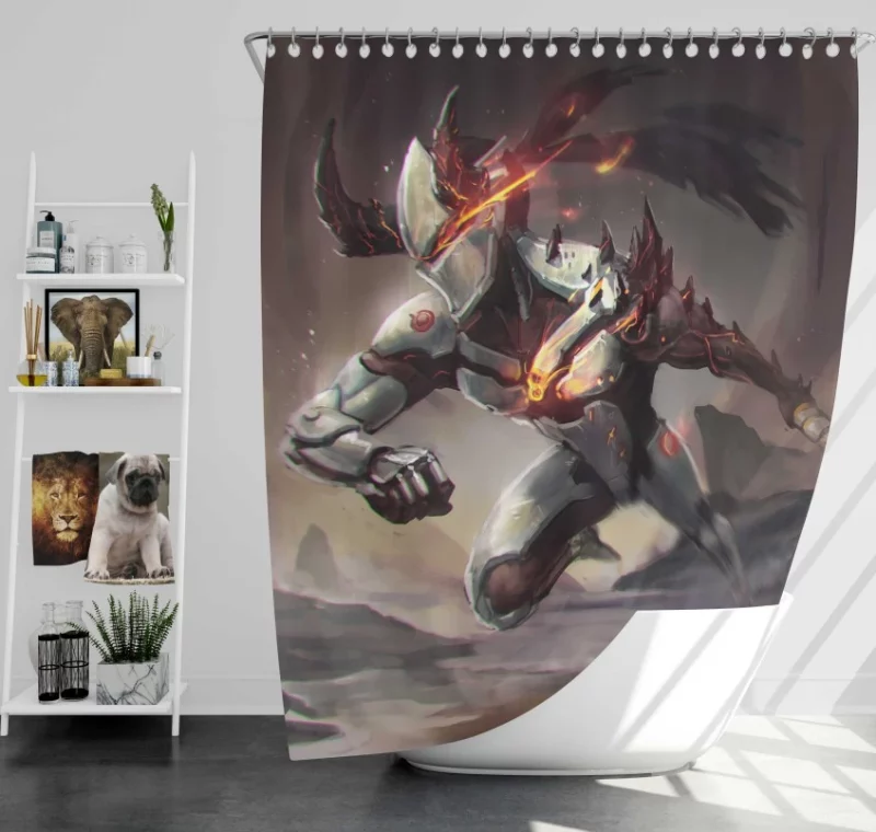 Overwatch Genji Warrior Sword Armor Bath Shower Curtain