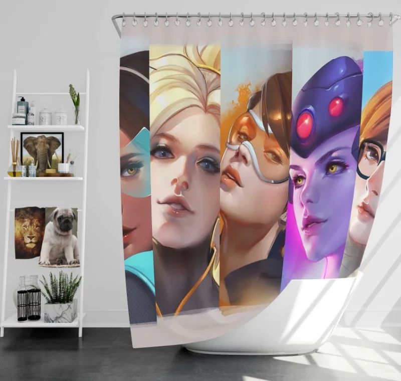 Overwatch Girls D.va Symmetra Mercy Tracer Widowmaker Mei Zarya Bath Shower Curtain