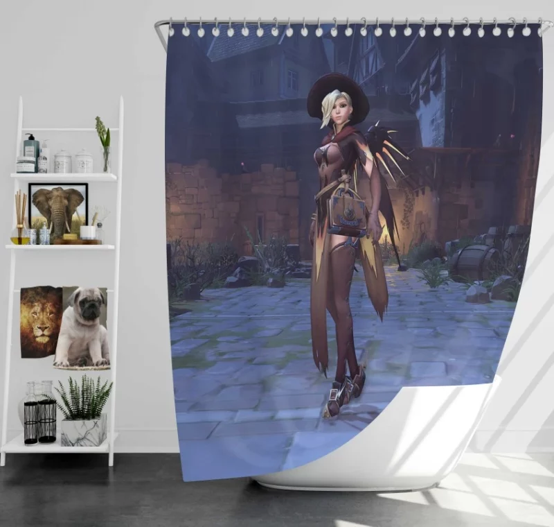 Overwatch Halloween Mercy Bath Shower Curtain