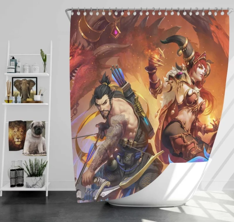 Overwatch Hanzo Warrior Bow Dragon Sorceress Bath Shower Curtain