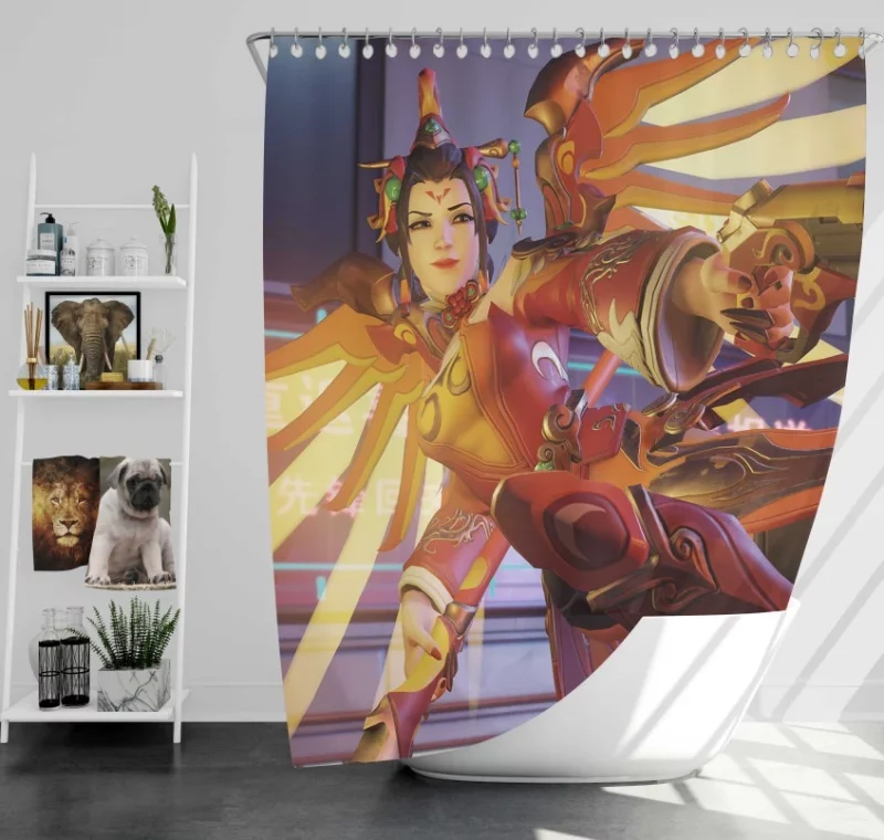 Overwatch Lunar New Year 2018 Mercy Bath Shower Curtain