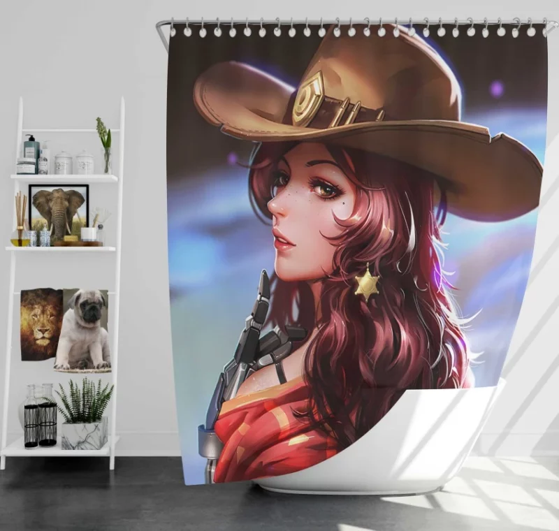 Overwatch Mccree Genderbend Girl Hat Bath Shower Curtain