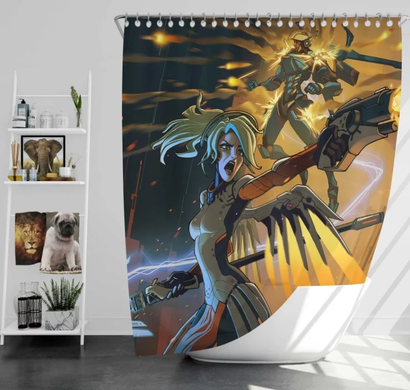 Overwatch Mercy Pharah Bath Shower Curtain