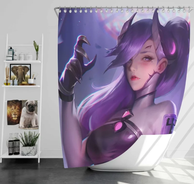 Overwatch Mercy Purple Hair Horns Bath Shower Curtain