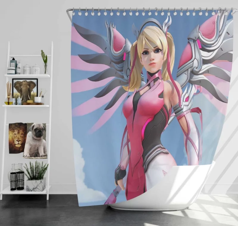 Overwatch Mercy Video Game Bath Shower Curtain