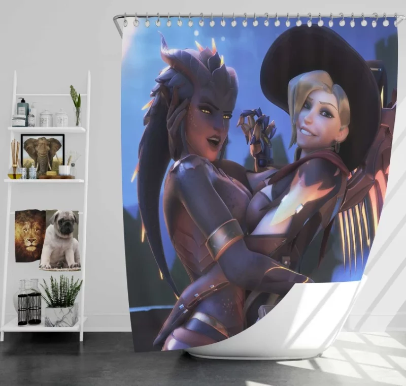 Overwatch Mercy Widowmaker Bath Shower Curtain