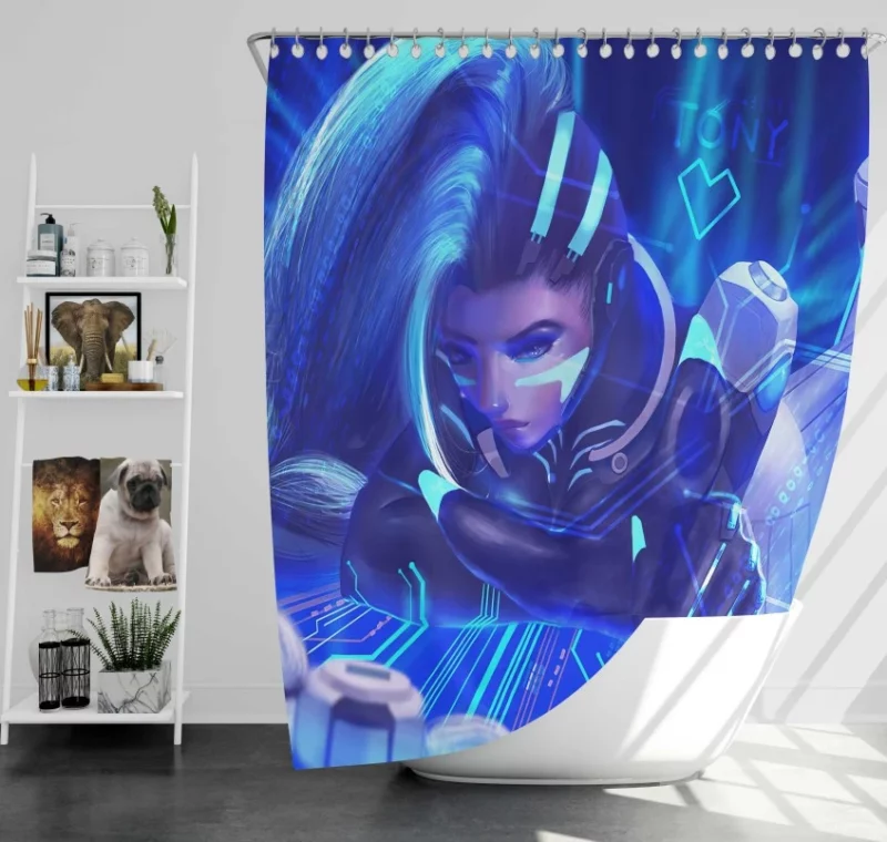 Overwatch Sombra Themed Bath Shower Curtain