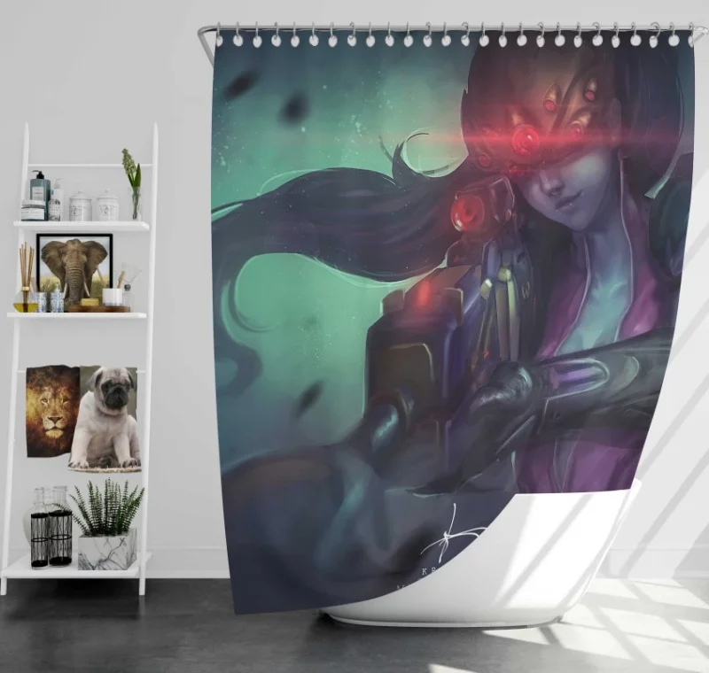 Overwatch Widowmaker Girl Weapon Gun Long Hair Purple Hair Glove Bodysuit Bath Shower Curtain