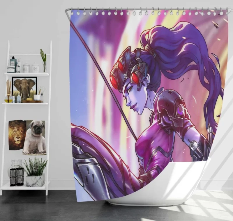 Overwatch Widowmaker Woman Warrior Girl Long Hair Purple Hair Bath Shower Curtain