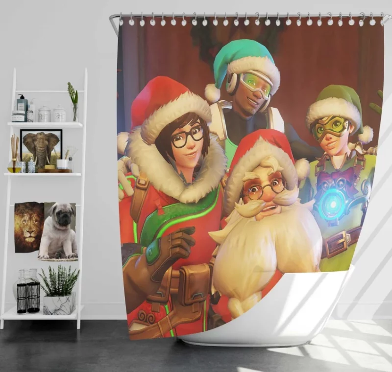 Overwatch Winter Wonderland Mei Lãºcio Tracer Torbjã¶rn Christmas Bath Shower Curtain