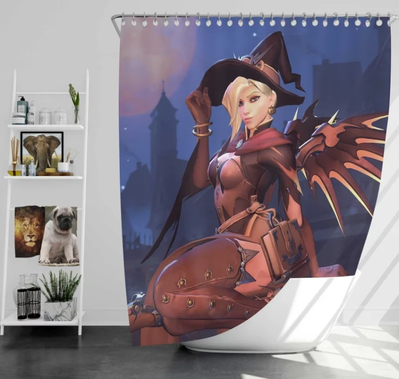 Overwatch Witch Mercy Bath Shower Curtain