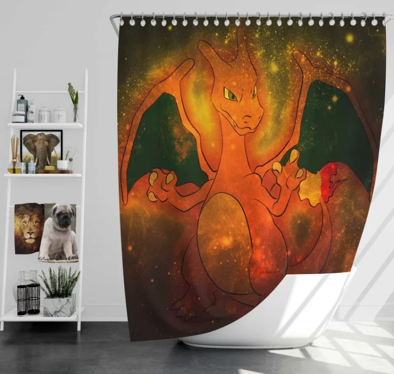 Pokemon Red And Blue Charmander Bath Shower Curtain