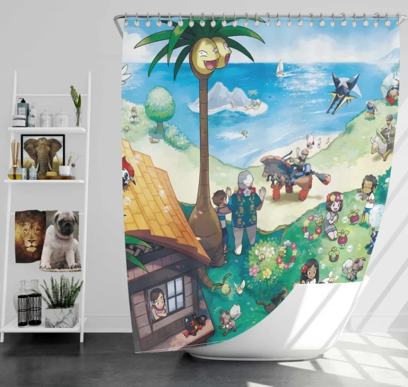 Pokemon Ultra Sun & Ultra Solgaleo Lunala Bath Shower Curtain