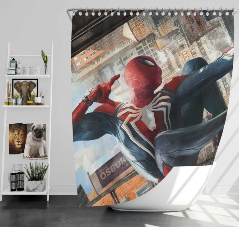 Powerful Spider man PS4 Themed Bath Shower Curtain