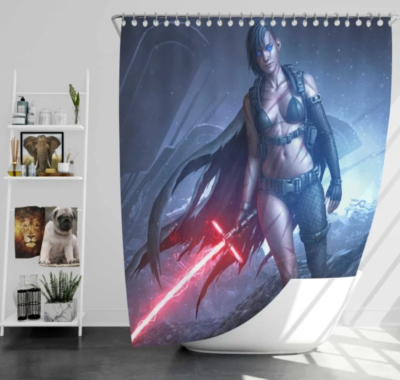 Sci Fi Star Wars General Grievous Yoda Fight Lightsaber R2 D2 Bath Shower Curtain