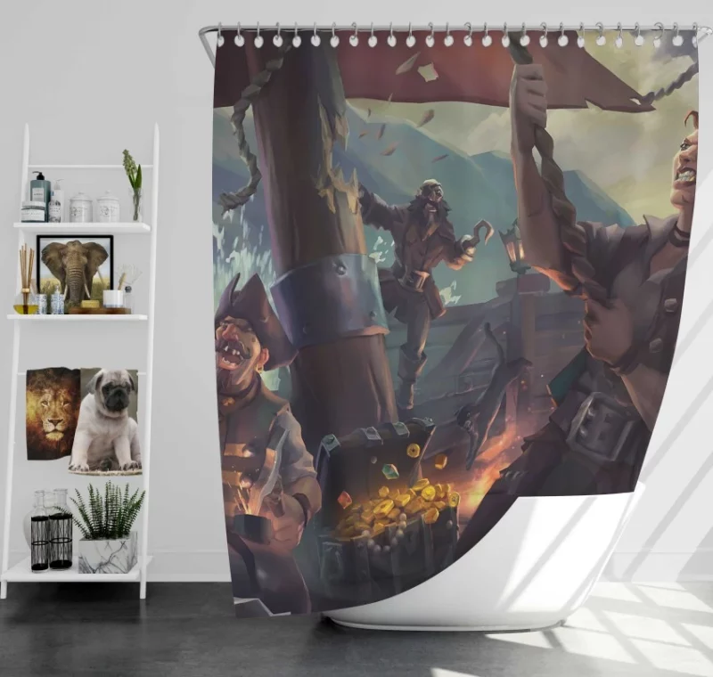 Sea Of Thieves Shark Boat Pirate Bath Shower Curtain