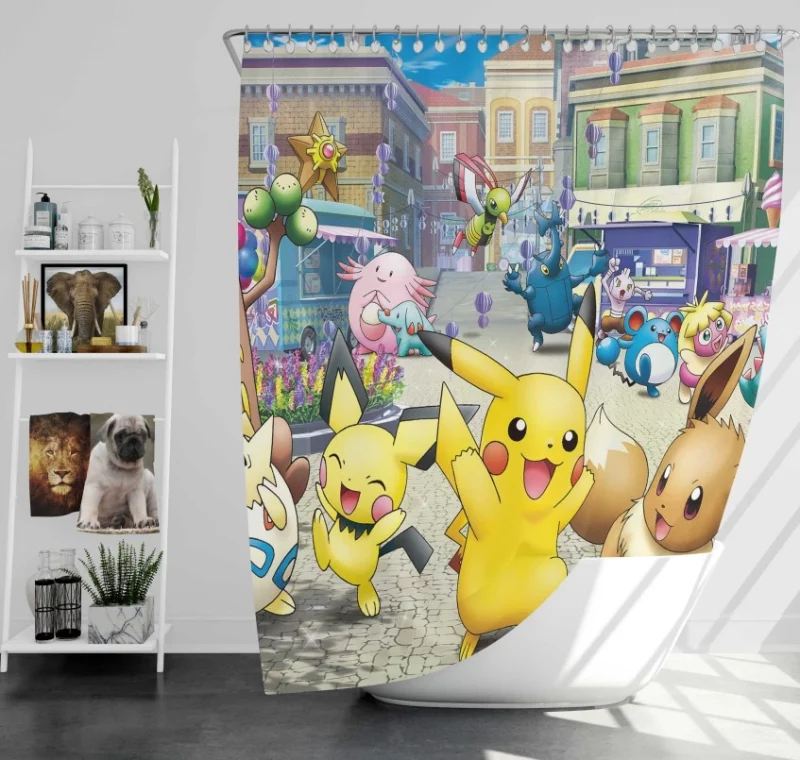 Sinnoh In Pokémon Go Chimchar Piplup Turtwig Lucario Starly Staravia Shinx Luxray Buneary Bidoof Pachirisu Bath Shower Curtain