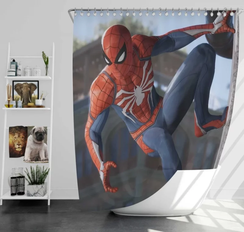 Spider Man Ps4 Themed Video Game Bath Shower Curtain