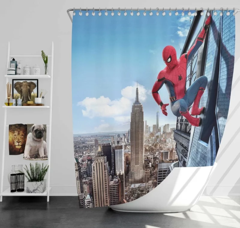 Spider man Homecoming Tom Holland New York Empire State Building Bath Shower Curtain