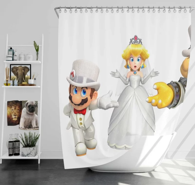 Super Mario Odyssey Mario Princess Peach Bowser Bath Shower Curtain