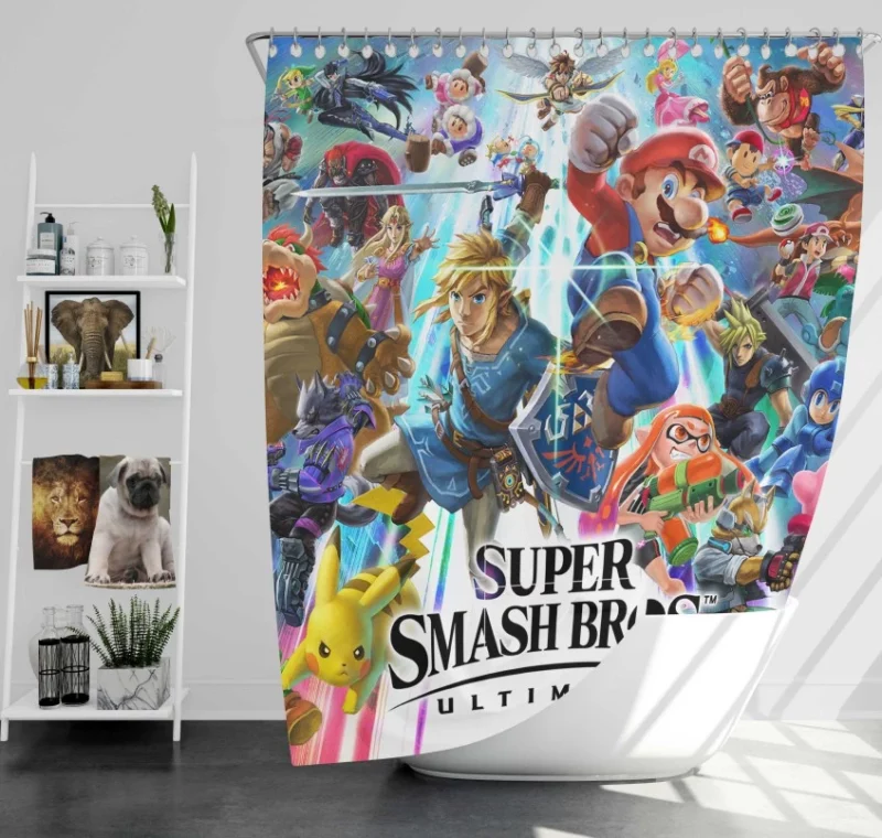 Super Smash Bros Ultimate Characters Bath Shower Curtain