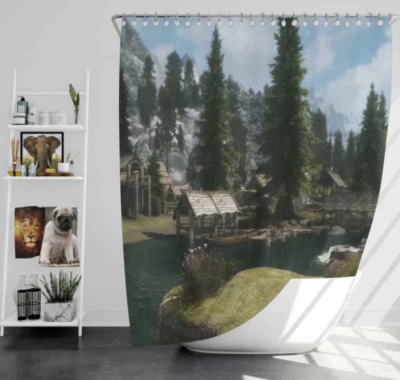 The Elder Scrolls V Skyrim Video Game Bath Shower Curtain