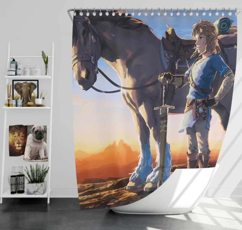 The Legend Of Zelda Breath Of The Wild With Logo The Legend Of Zelda Breath Of The Wild Zelda Bath Shower Curtain