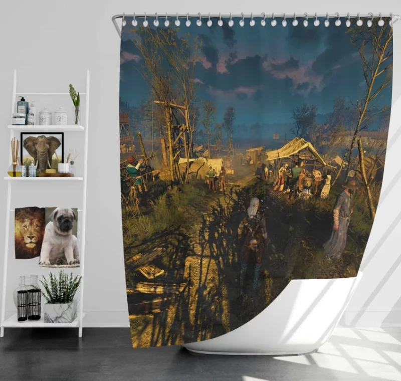 The Witcher 3 Wild Hunt Ciri Geralt Of Rivia Bonfire Night Bath Shower Curtain