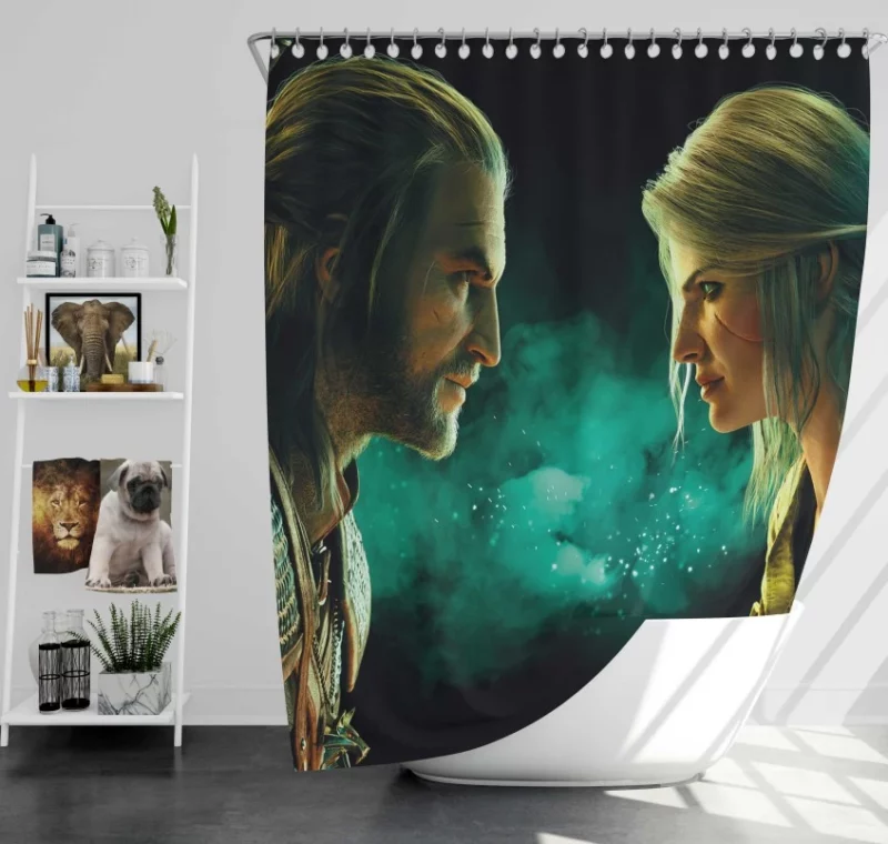 The Witcher 3 Wild Hunt Ciri Girl Face Green Eyes and White Hair Bath Shower Curtain