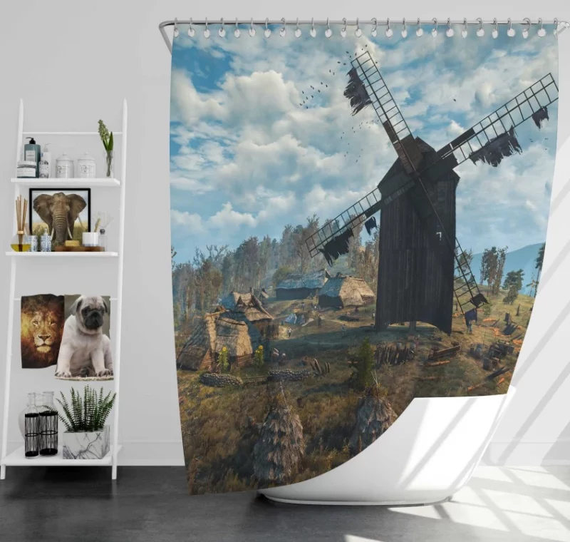 The Witcher 3 Wild Hunt Ciri Night Skull Green Eyes White Hair Shooting Star Bath Shower Curtain