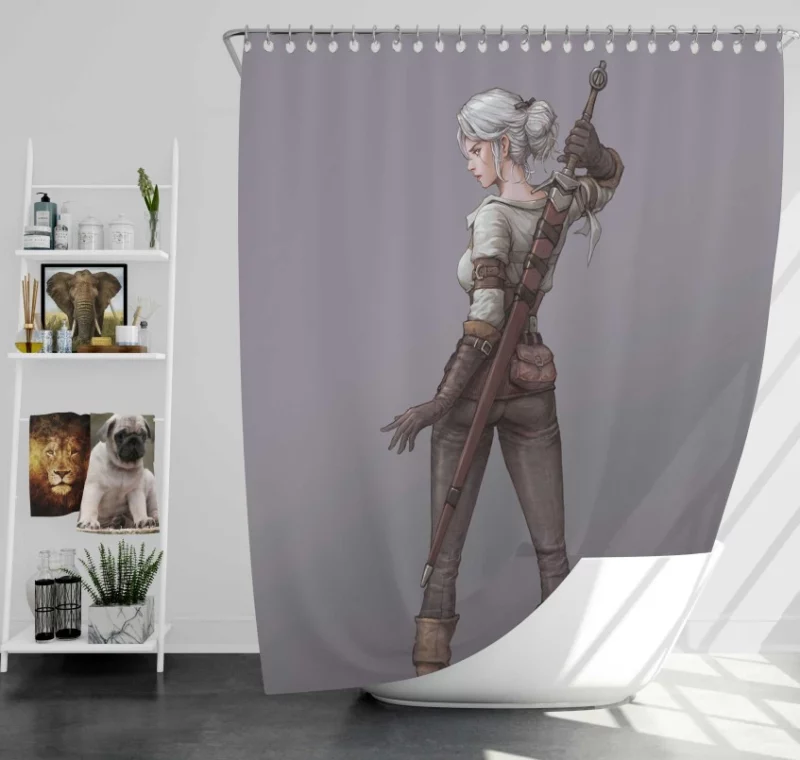 The Witcher 3 Wild Hunt Ciri The White Hair Girl With The Wolf Bath Shower Curtain