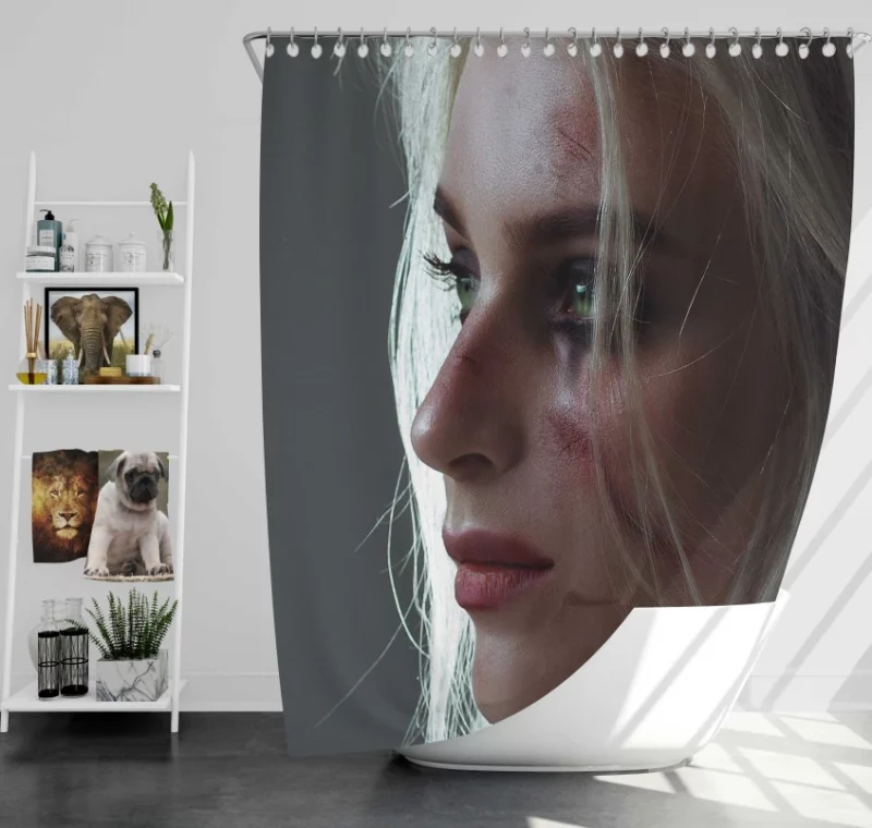 The Witcher 3 Wild Hunt Ciri The White Hair Green Eyes Woman Warrior Bath Shower Curtain