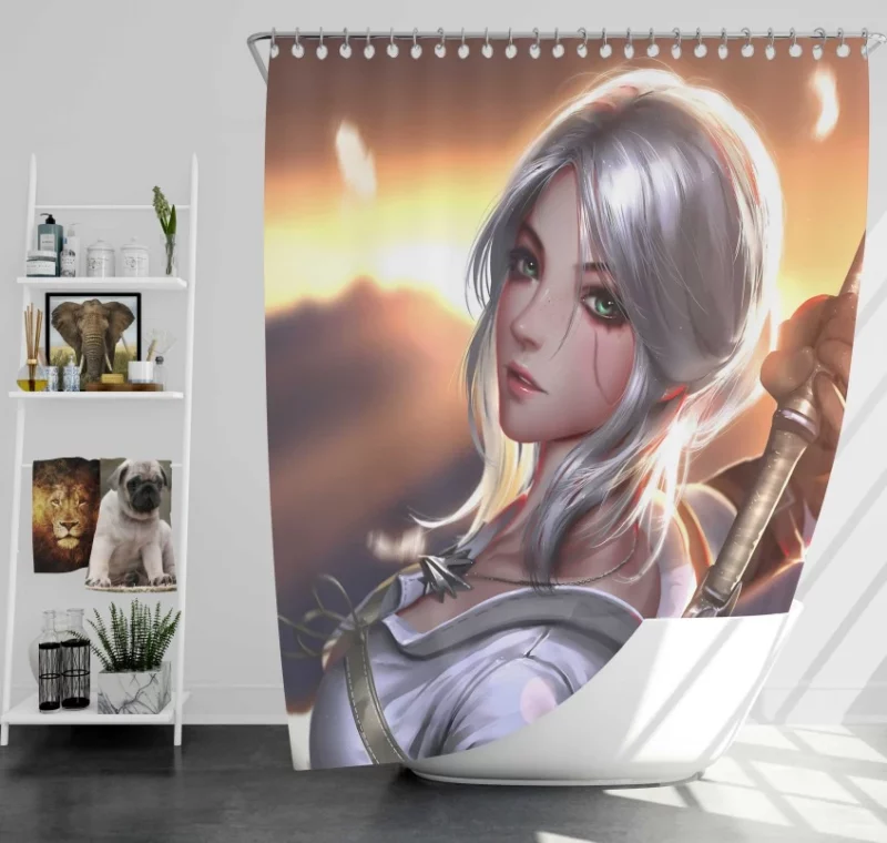 The Witcher 3 Wild Hunt Ciri The Woman Warrior With Green Eyes and White Hair Bath Shower Curtain