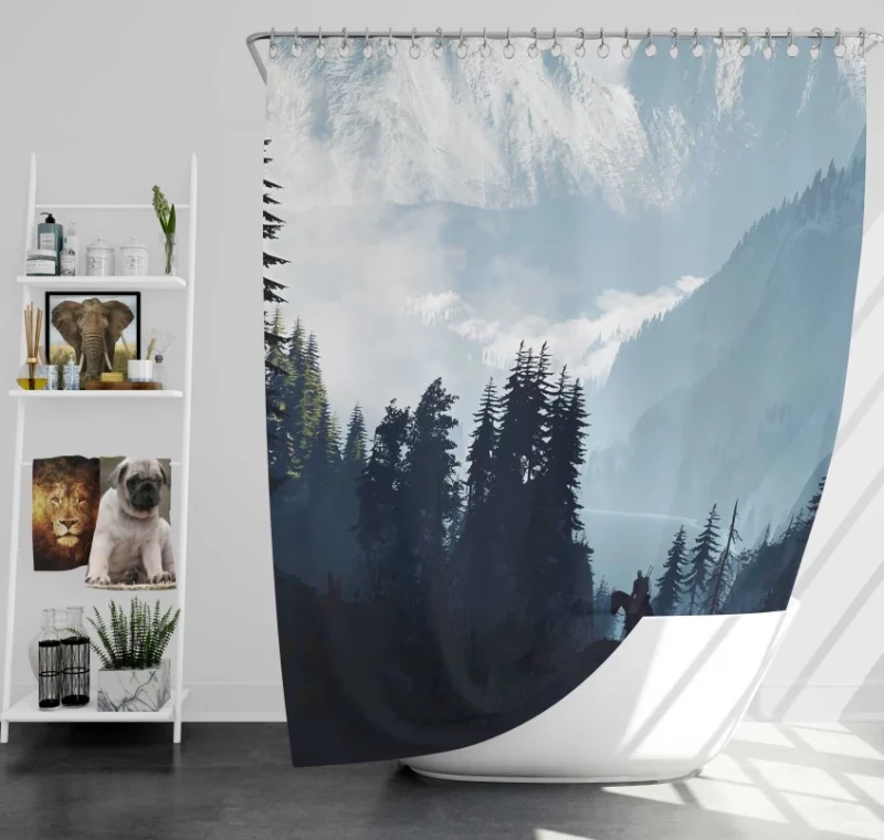 The Witcher 3 Wild Hunt Fountain Garden Banner Bath Shower Curtain