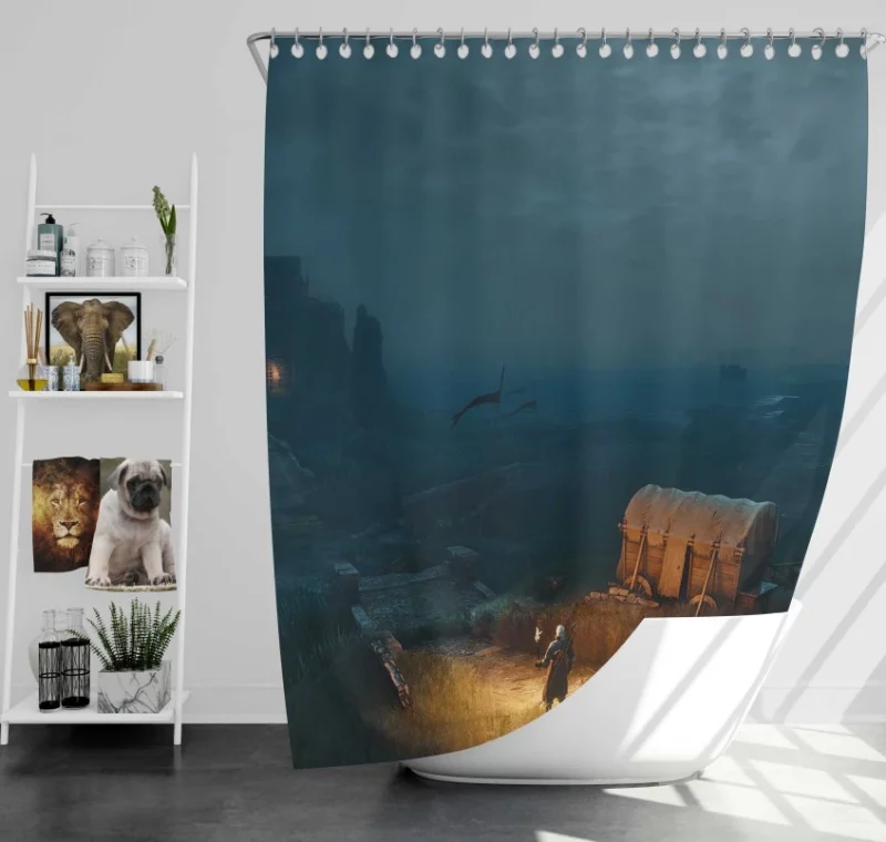 The Witcher 3 Wild Hunt Geralt Horse Rider Bath Shower Curtain