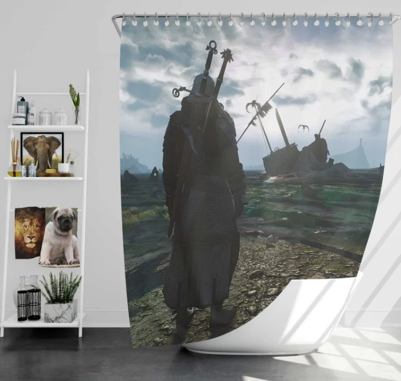 The Witcher 3 Wild Hunt Geralt Of Rivia Warrior Sword Bath Shower Curtain