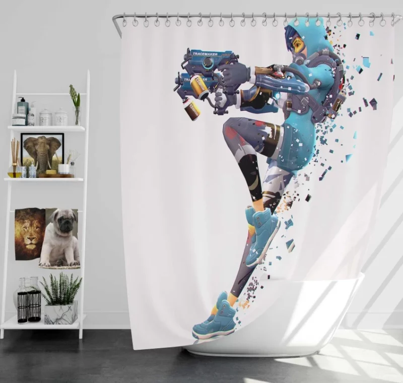 Time Up! Overwatch Tracer Bath Shower Curtain