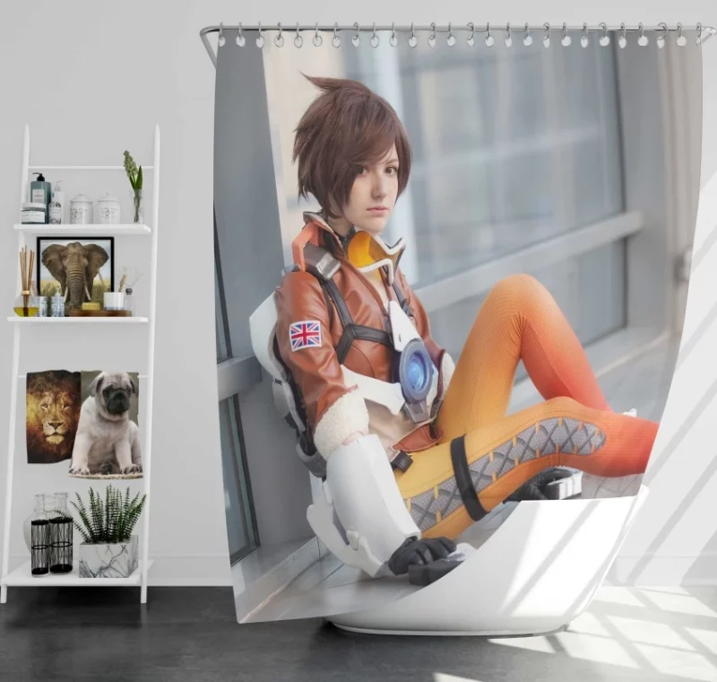 Tracer Cosplay Women Cosplay Tracer Overwatch Bath Shower Curtain