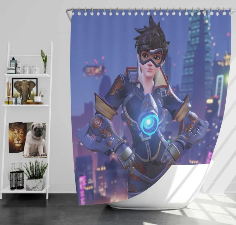 Tracer Rose Overwatch Bath Shower Curtain