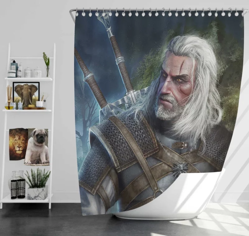 Women Cosplay Ciri The Witcher 3 Wild Hunt Woman Model With White Hair Bath Shower Curtain