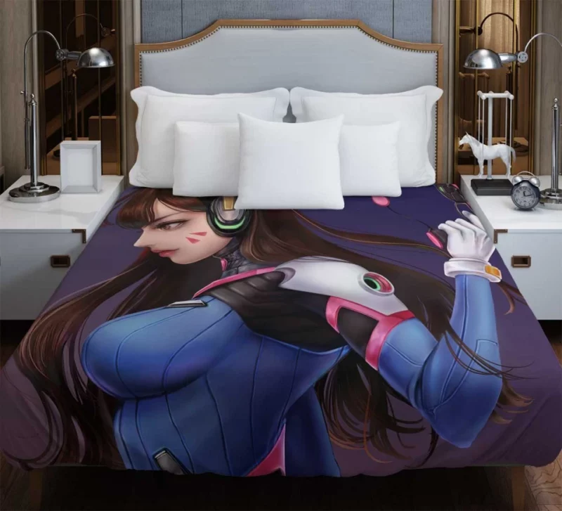 Overwatch D.va Weapon Woman Warrior Brown Hair Long Hair Gun Bedding Duvet Cover