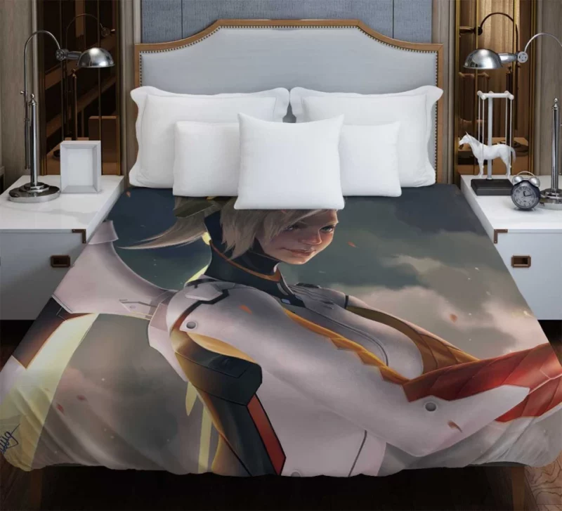 Overwatch Mercy Blonde Blue Eyes Ponytail Bedding Duvet Cover