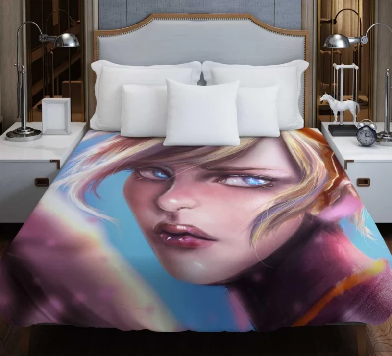 Overwatch Mercy Girl Face Blonde Blue Eyes Bedding Duvet Cover