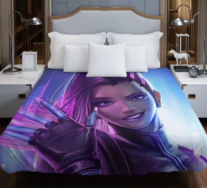 Overwatch Sombra Blue Eyes Purple Hair Bedding Duvet Cover