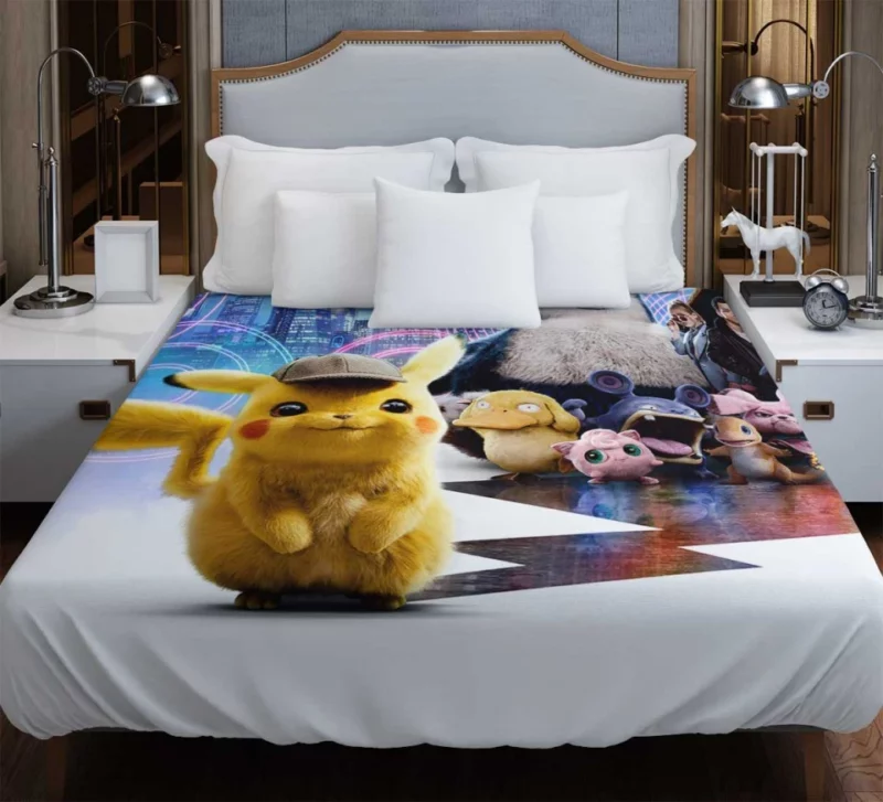 Pokémon Detective Pikachu Justice Smith American Actor Pikachu Cap Neon Psyduck Snorlax Building Bedding Duvet Cover